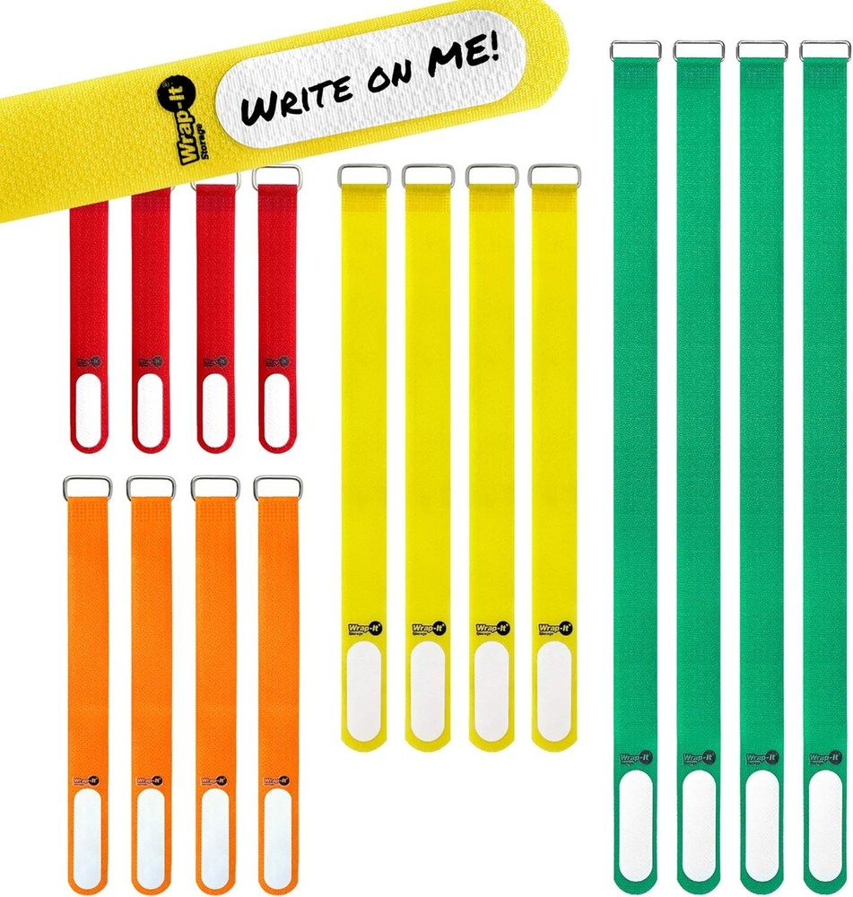 16-Pack Adjustable Cord Organizer Straps with Write-On Labels