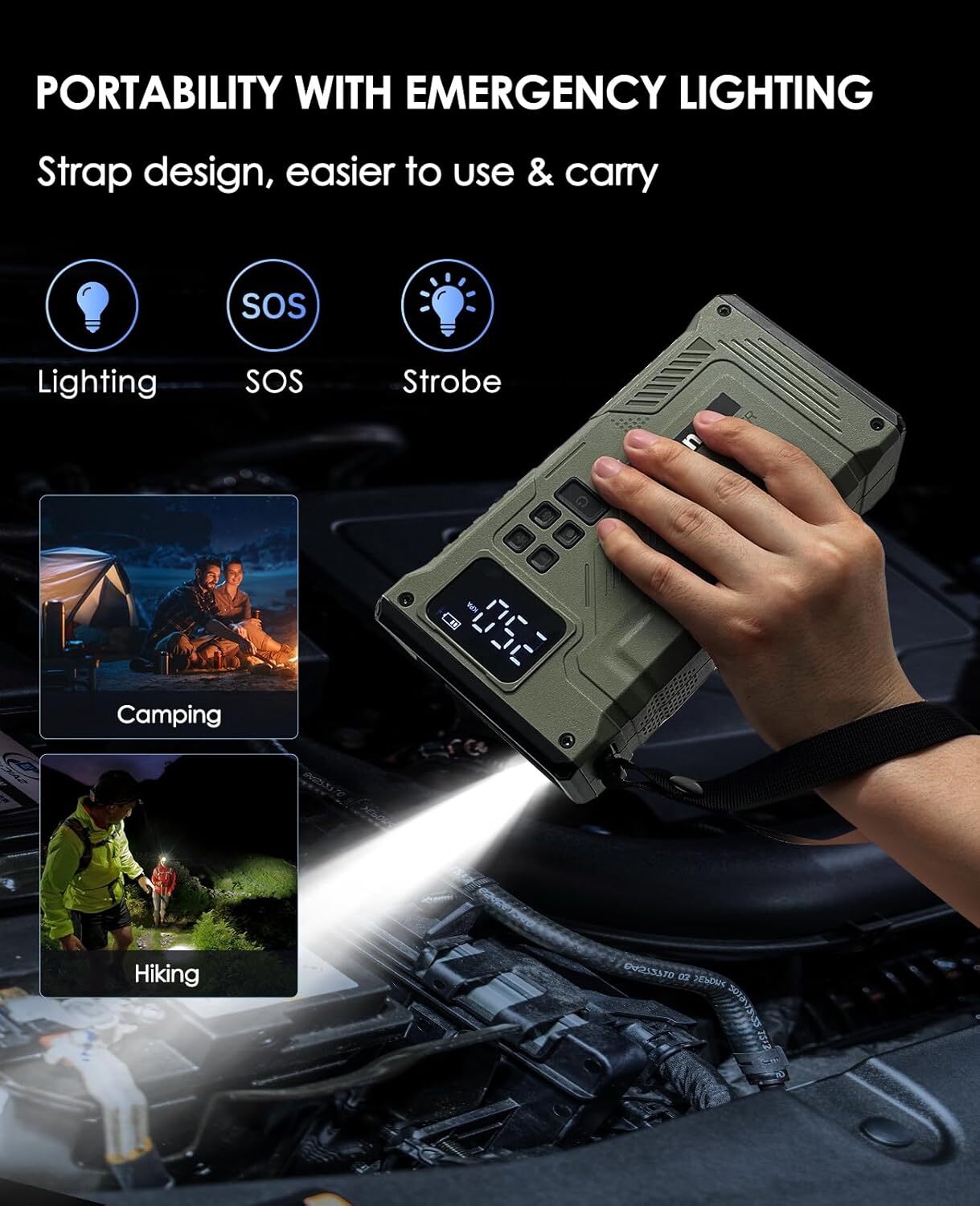 Jump Starter with Air Compressor, Portable 6000A Car Battery Jumper Starter 12V