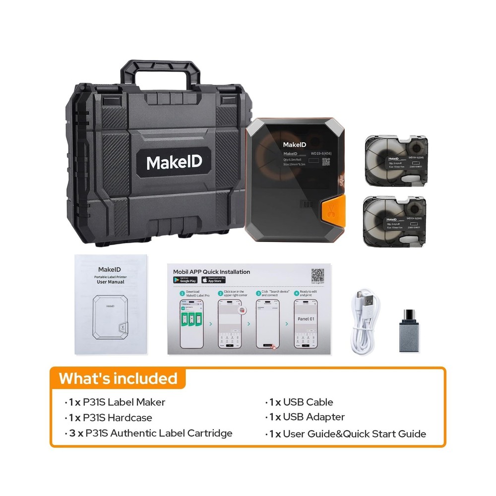 Makeid P31S Industrial Label Maker Portable Bluetooth Printer with 0.75" x 19...