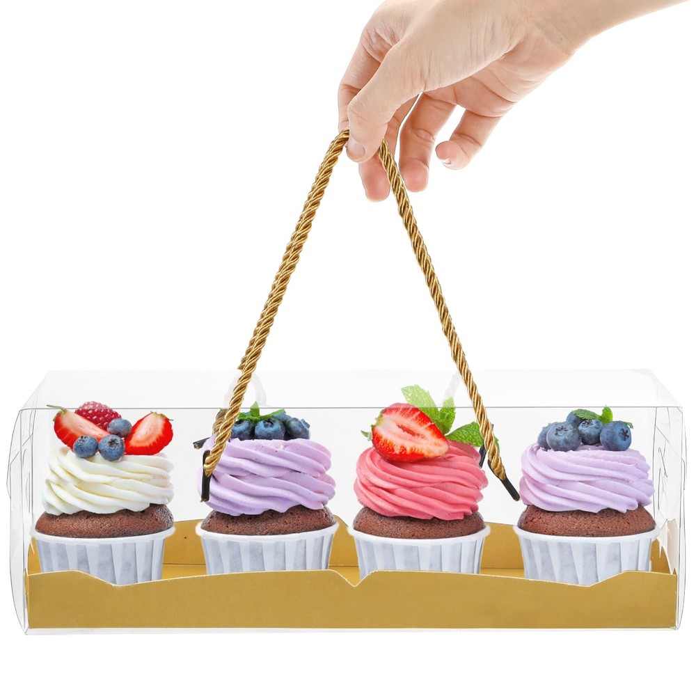 20 Pack Clear Roll Cake Boxes with Portable Handles, Rectangle Bakery Cake Bo...