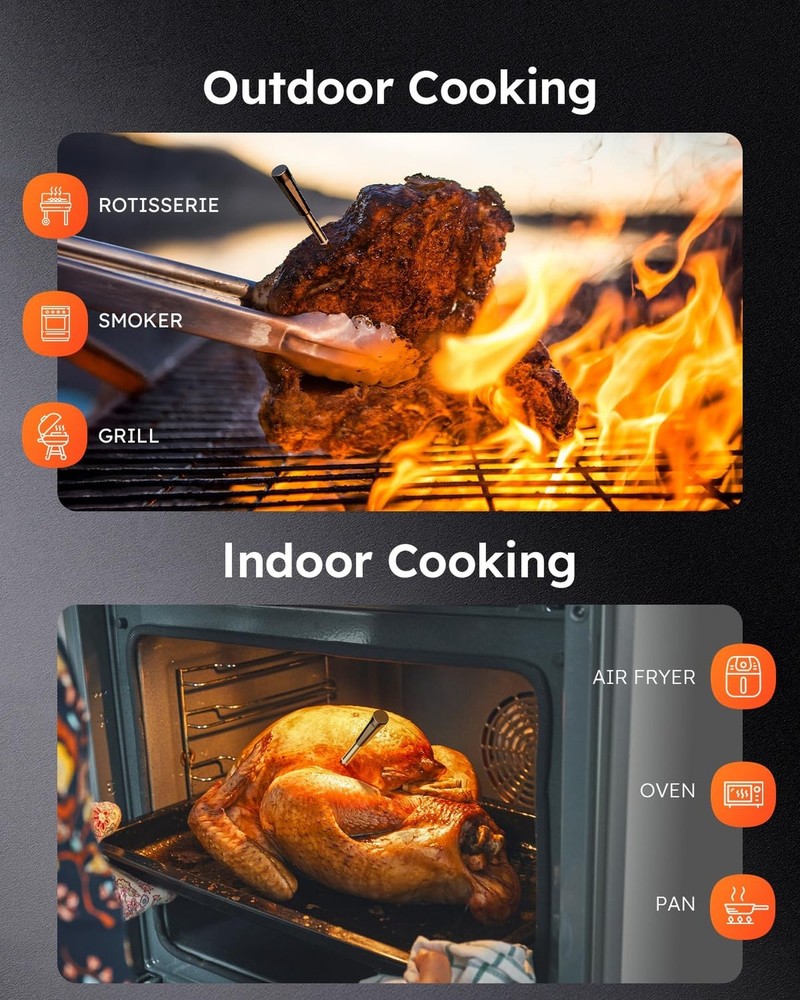 Smart Bluetooth Wireless Meat Thermometer, Standalone Base & APP Control, 6 S...