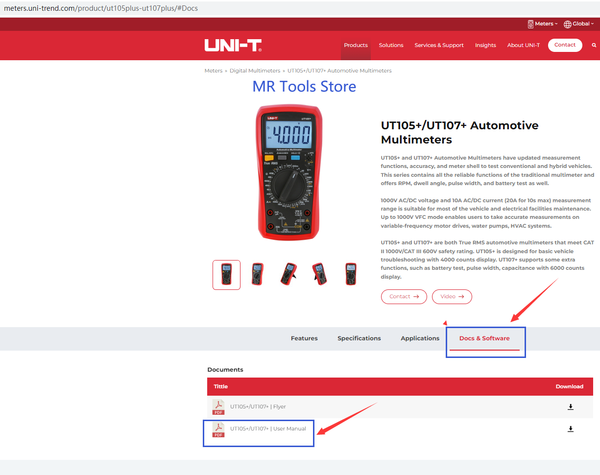 UNI-T Digital Automotive Multimeter mS PULSE Tach Dwell Temp RPM Battery Tester