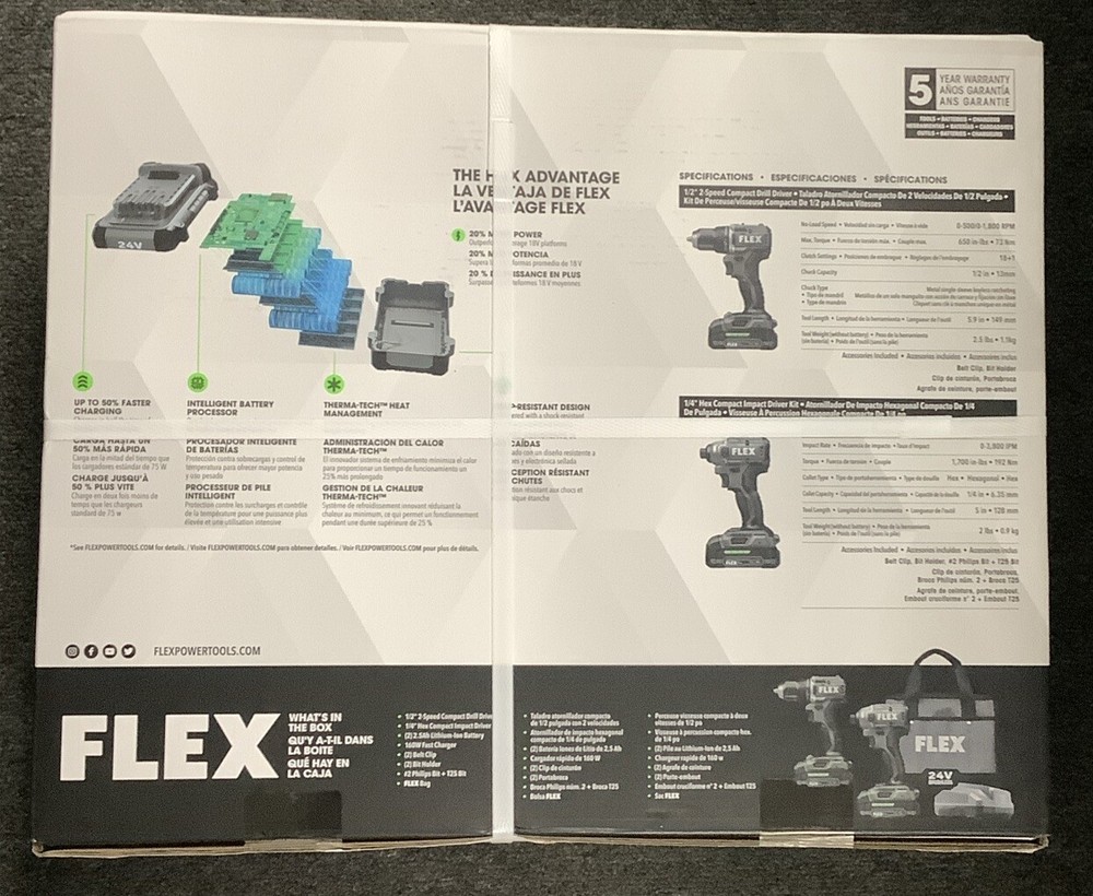 Flex FXM205-2A 24V Compact Drill Driver and Compact Impact Driver 4-Combo Kit