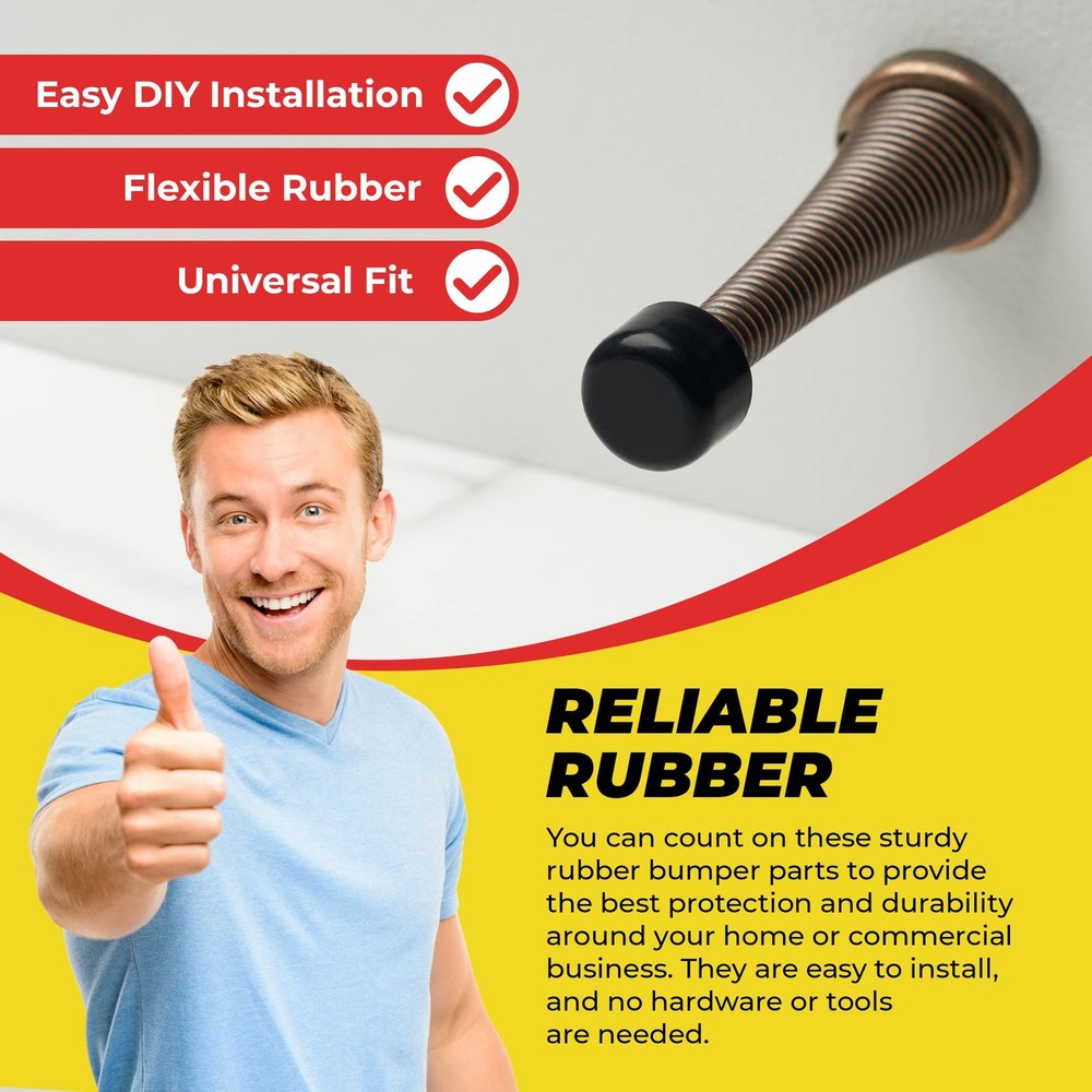 Premium Rubber Door Stop Stud Replacement Tips – Doorstopper Bumpers, Black