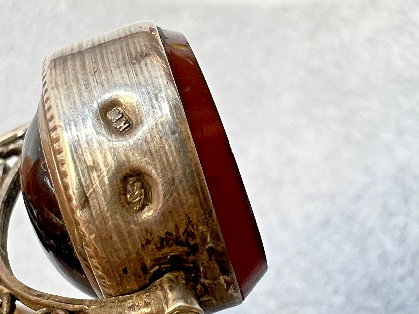 Antique Silver Essex Crystal Carnelian Wax Seal Pocket Watch Chain Fob Spinner