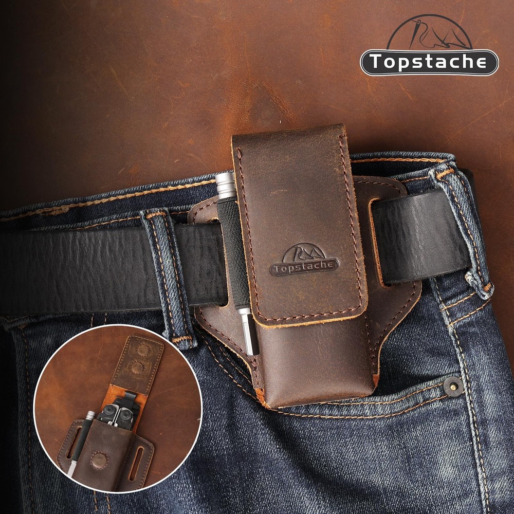 Topstache Leather Multitool Sheath for Belt - Holder - Darkbrown