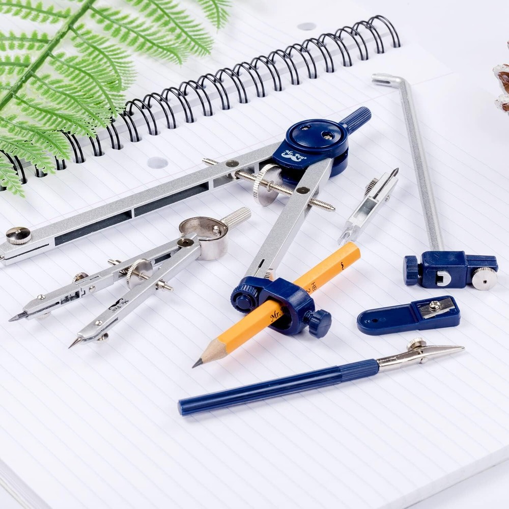 Professional Geometry Compass Set - 7-Piece Precision Tool Kit in Shatterproo...