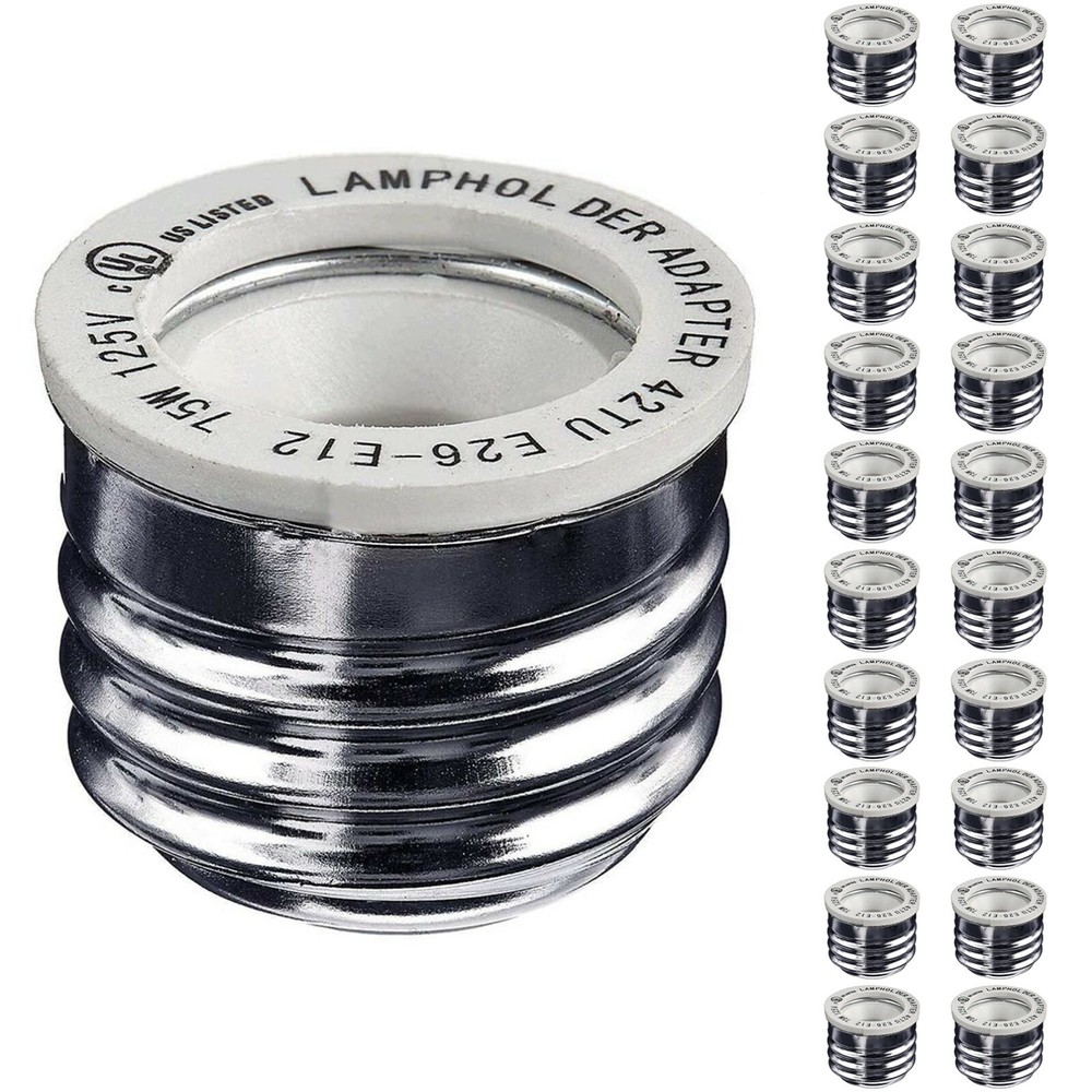 20-Pack E26/E27 to E12 Adapter, Standard Screw Base to Candelabra Base Socket