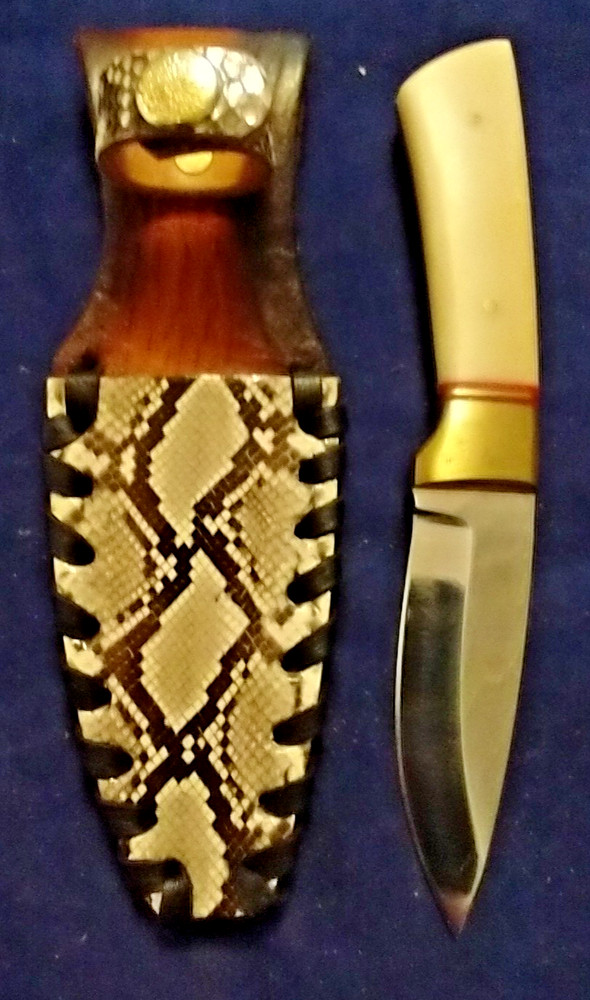 Genuine Python Snakeskin Knife Sheath with Bone Handle Knife
