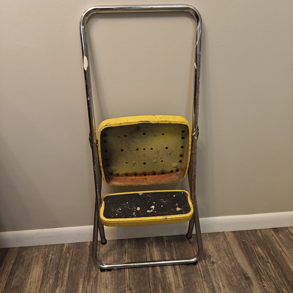 Vintage Chippy Yellow Cosco Folding 2 Step Stool