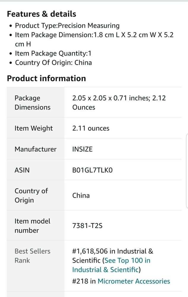 Insize measuring tips for screw thread micrometer,10 pairs/set, 55 degree