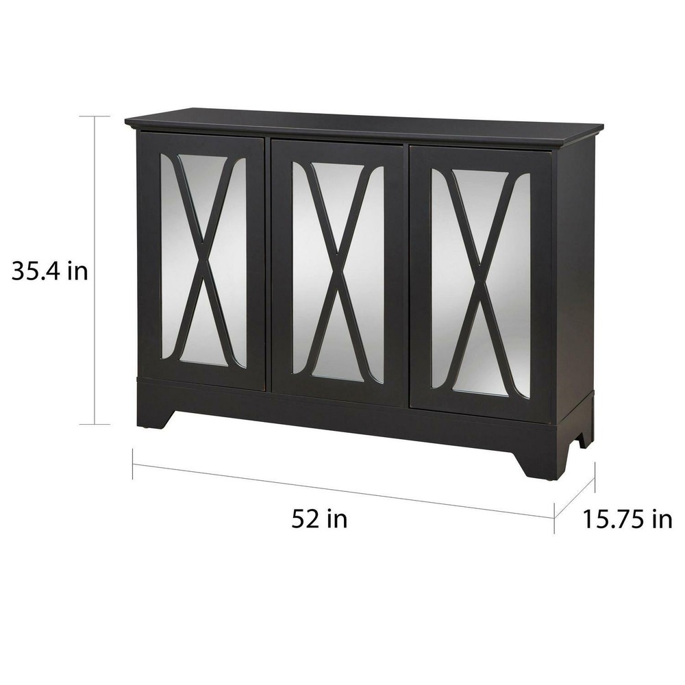 Mirrored Buffet Console Cabinet Storage Center Antique White Distressed Finished