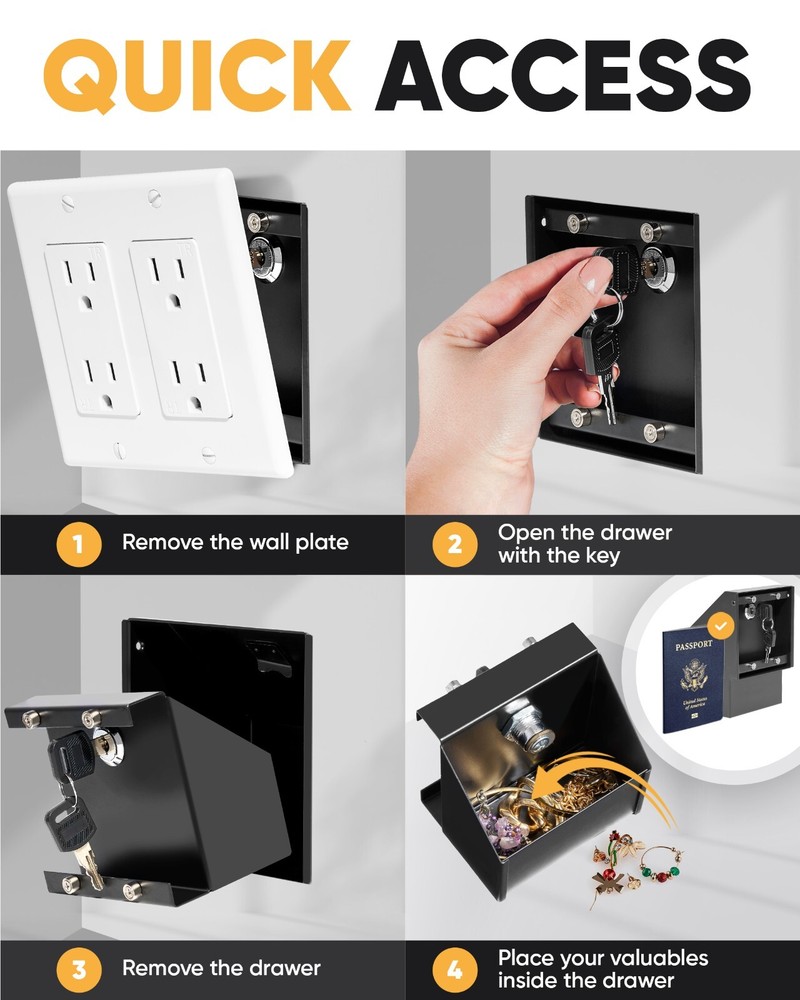 Hidden Wall Safe Outlet With Key Lock Electric Socket Covert Single Or Double