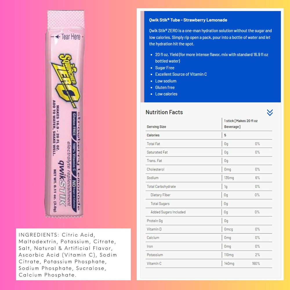 ZERO Qwik Stik - Sugar Free Electrolyte Powdered Beverage Mix, Assorted Flavors