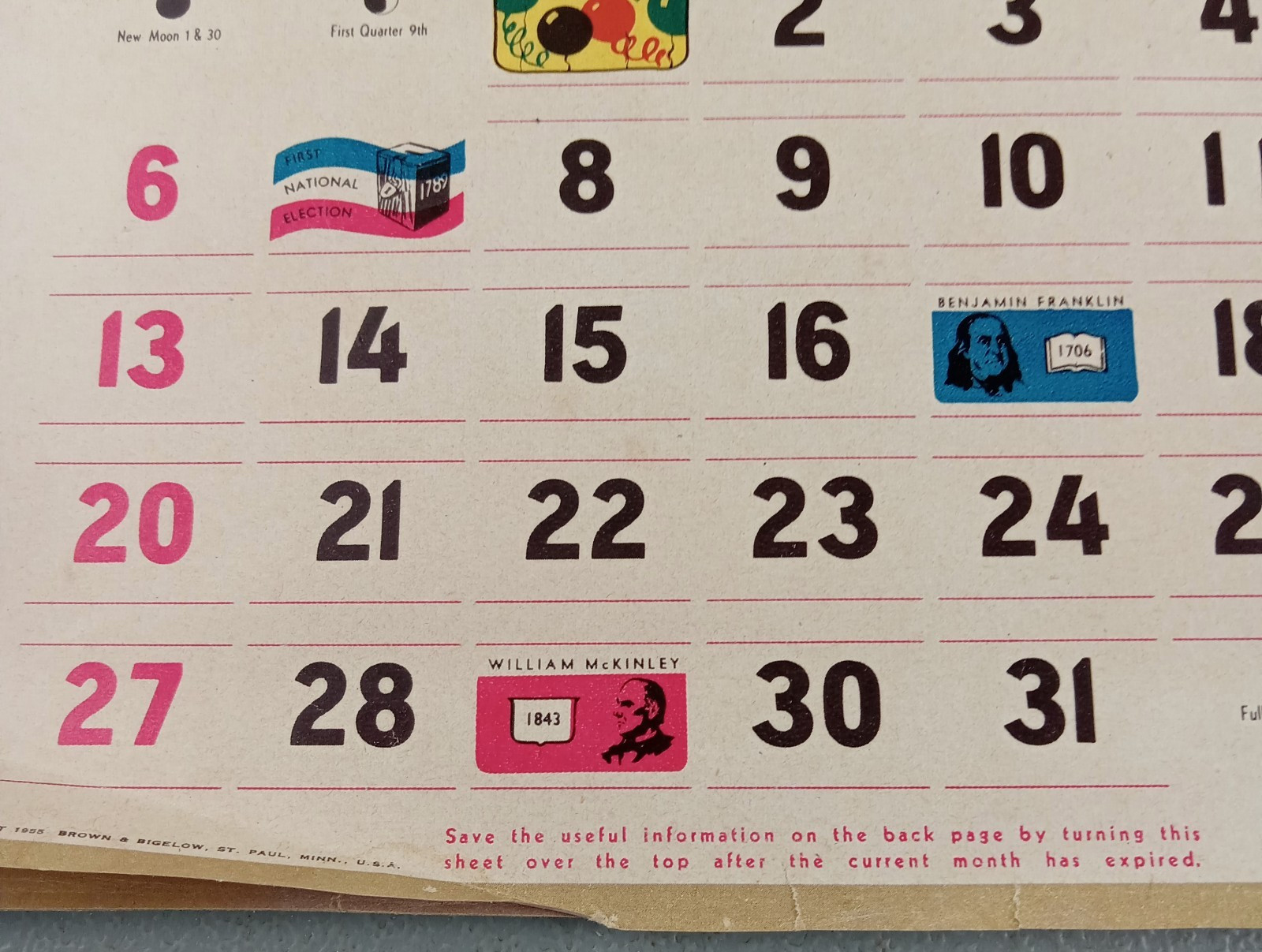 Vintage 1957 BOBB'S SUPER MARKET Genesee, Michigan Advertising Wall Calendar