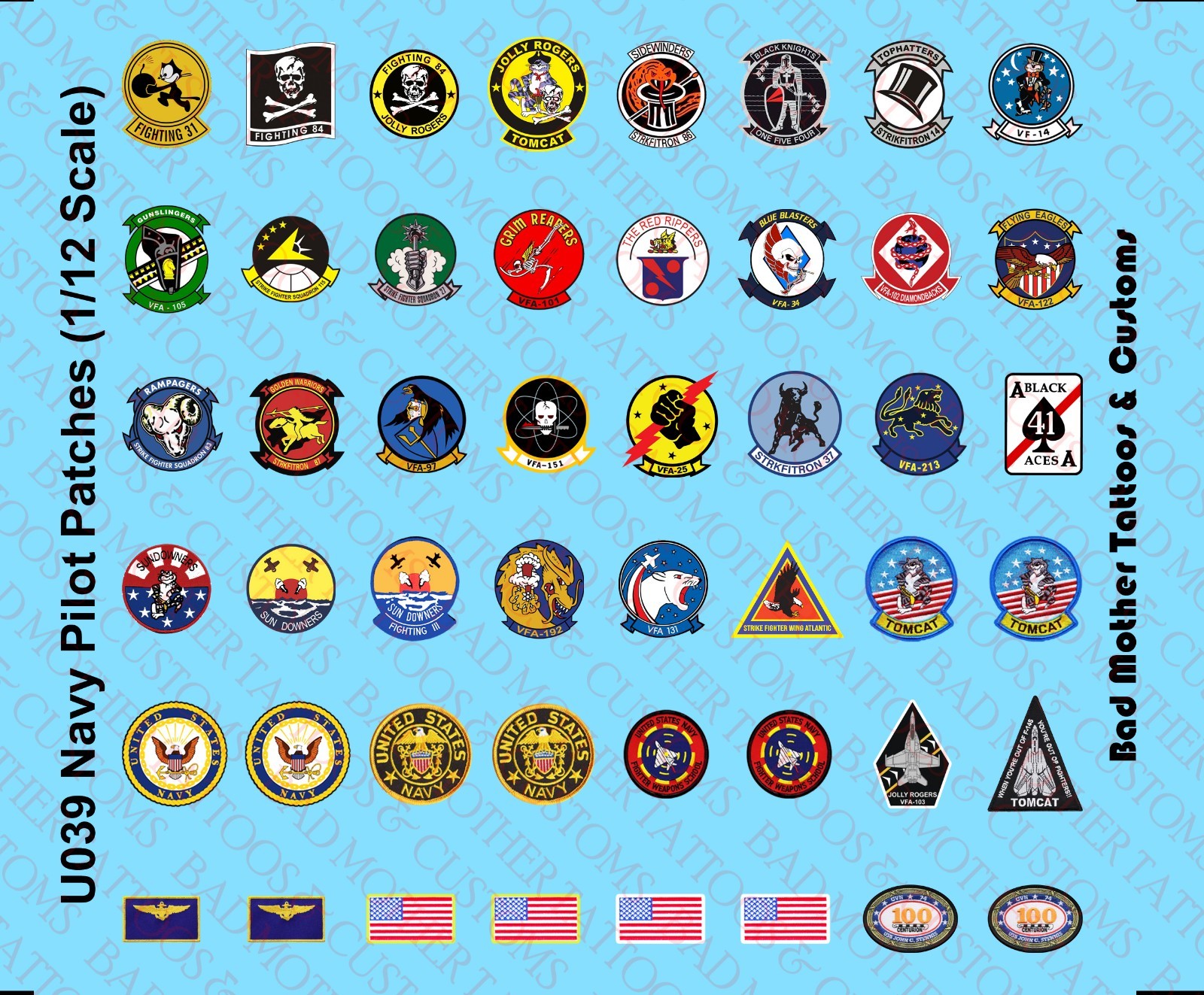 1/12 Scale US Navy Aviator Unit Patches Waterslide Decals for 6 inch figures