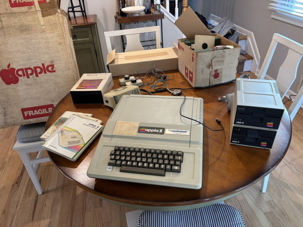 Apple II Plus W/ 2 Disk Drives Manuals Joysticks Original Packaging Powers On