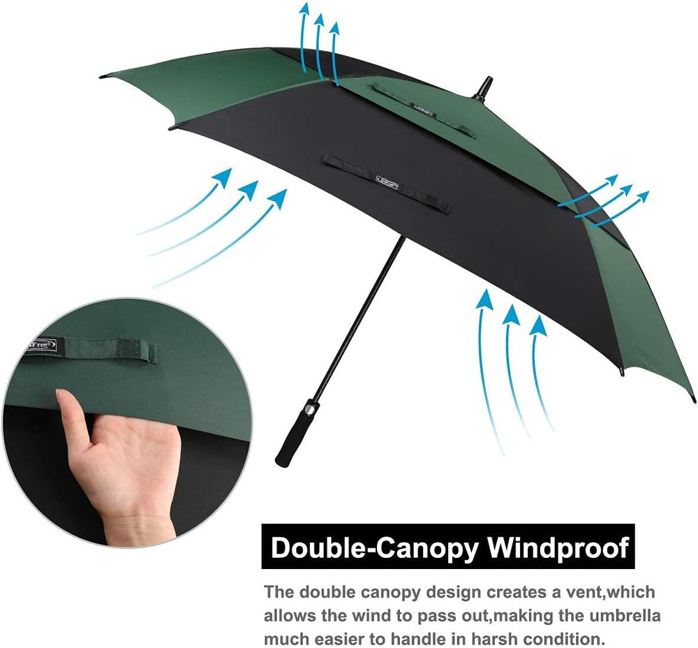 Extra Large Golf Umbrella 62/68 Inch Square Vented Windproof Auto Open Double Ca