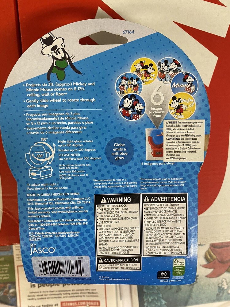 Mickey Mouse Projectables Night Light Led 6 Images Rotates 3 Ft.