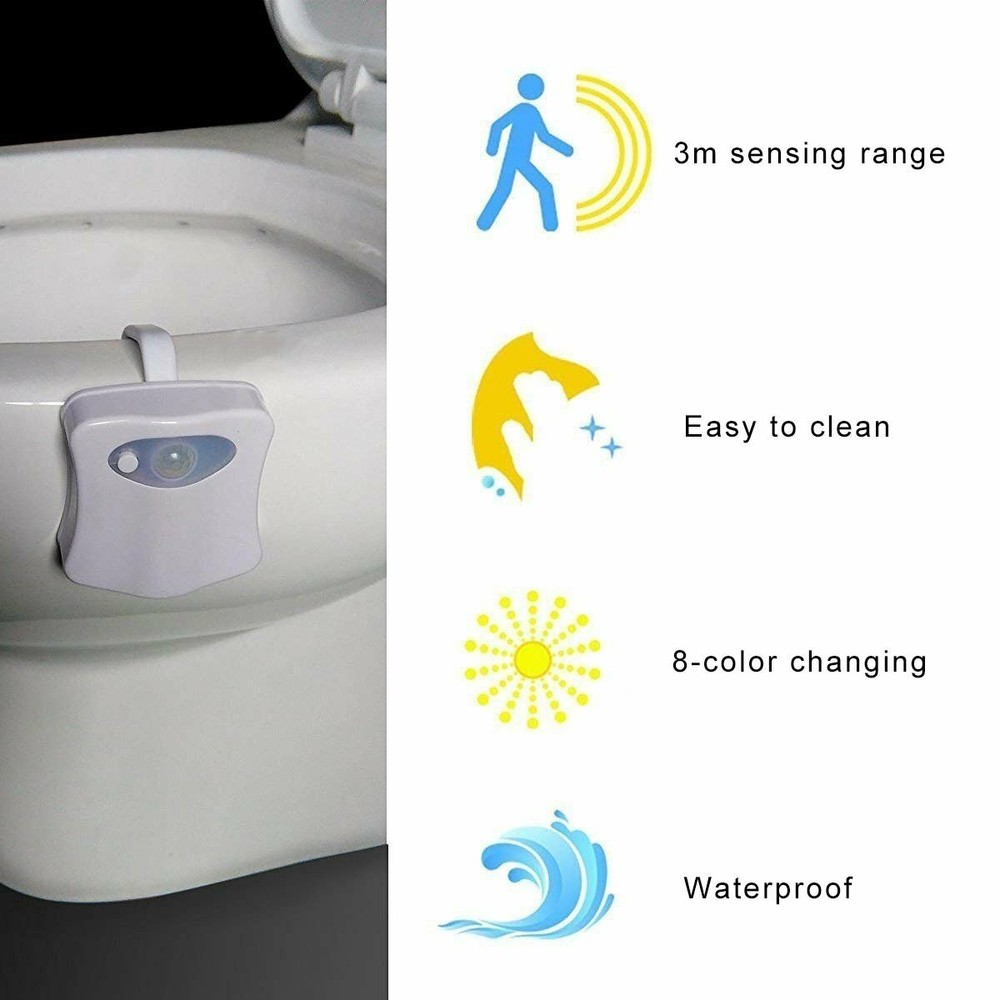 Toilet seat Lighting Motion Sensor 8 colors backlight Automatic Night lamp 3*AAA