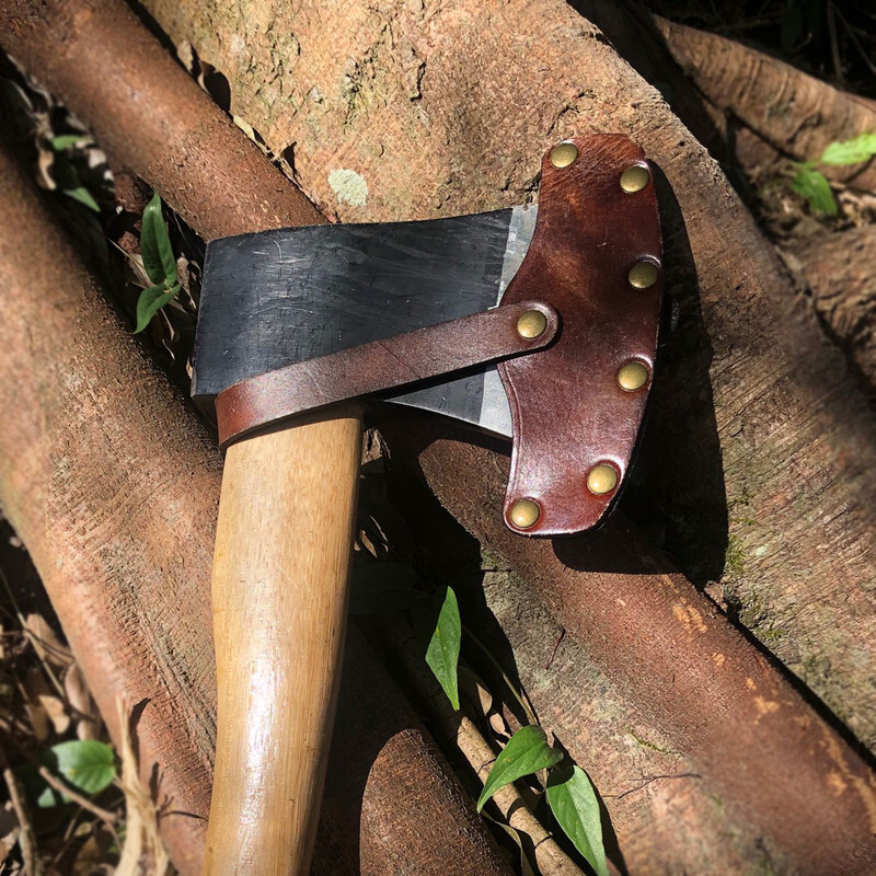 TOURBON Leather Axe Sheath 4-1/4" Blade Protection Hatchet Head Cover Adjustable