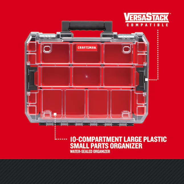 CRAFTSMAN VERSASTACK System 10-Compartment Plastic Small Parts Organizer Red NEW