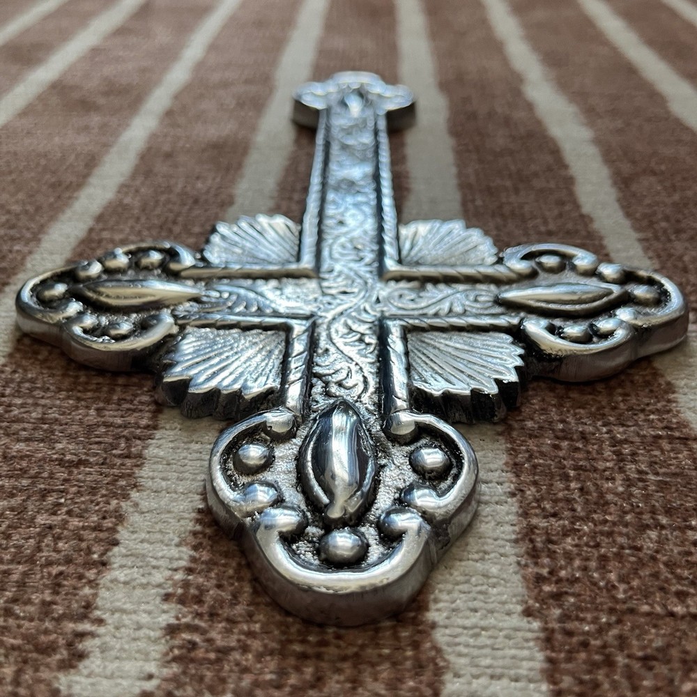 Silver Plated Cross Heart on Fire Cross Latin Christian Faith