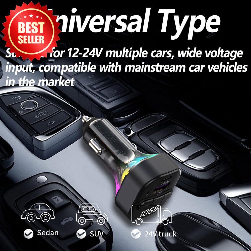 BT 5.3 FM Transmitter Car Adapter PD 30W QC 3.0 USB Handsfree LED US