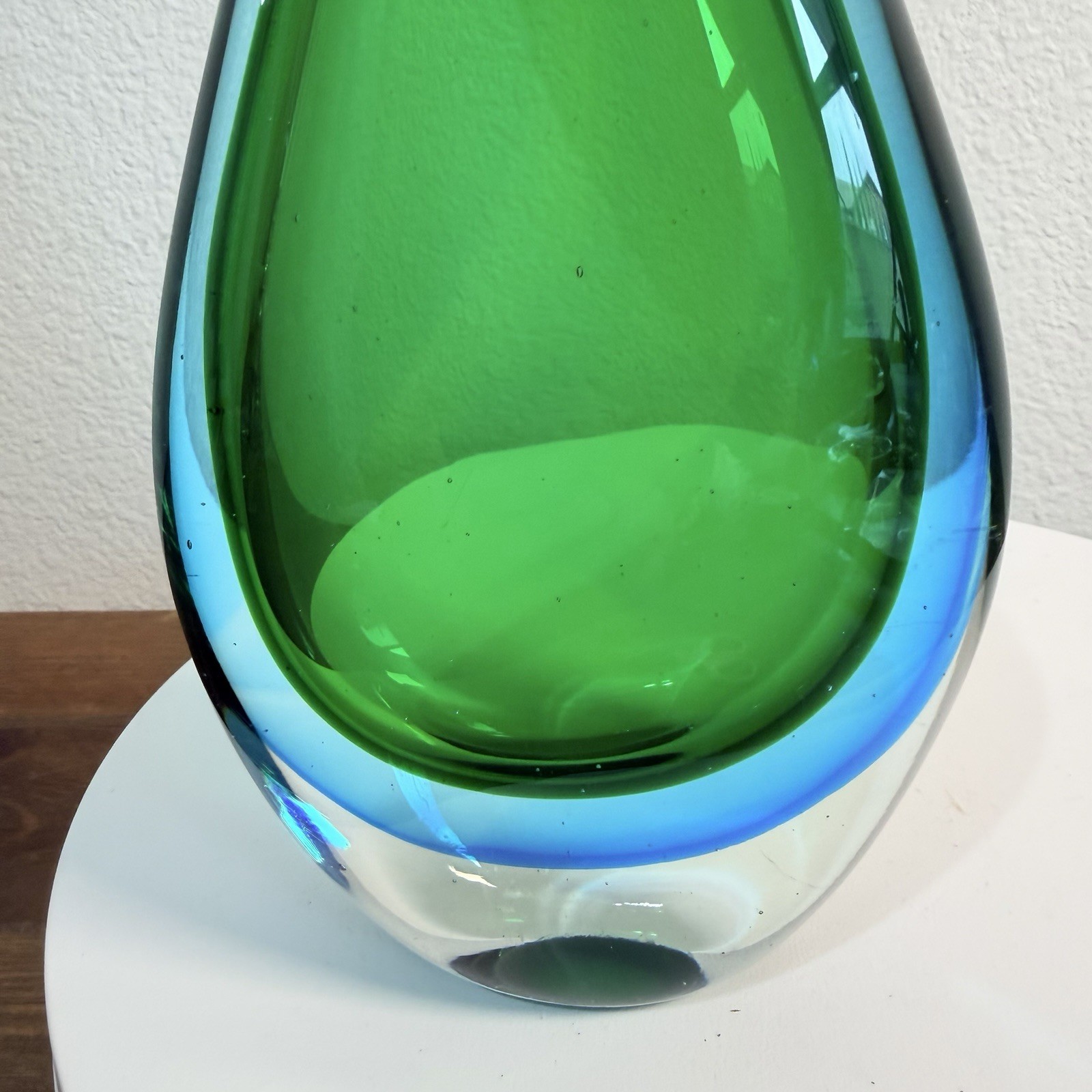 Vintage Italian Murano Style Art Glass Teardrop Sculpture Green BLUE 11.5”