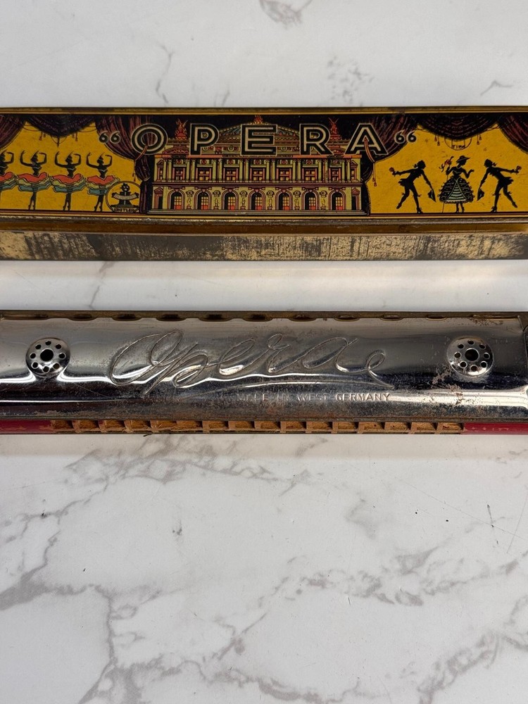 Vintage Opera Harmonica West German With Tin Case Us Zone Cold War