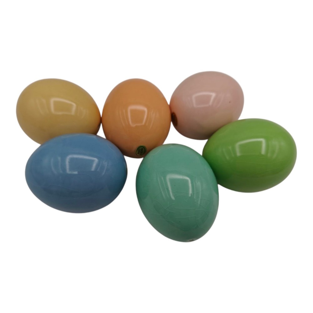 EASTER DECOR 6 PC Glossy Ceramic Eggs Pastels Have Crazing