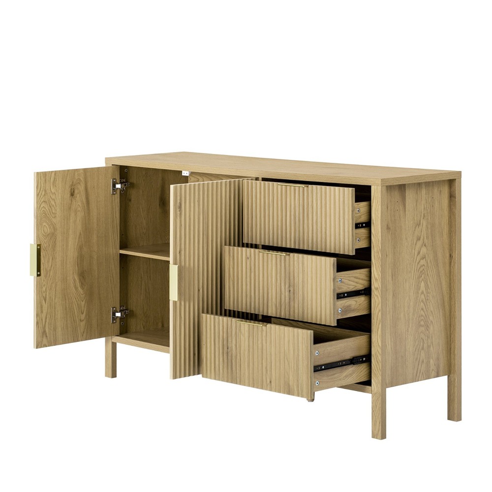 U-Style Modern Wave-Pattern Sideboard (3 Drawers, Hooks, Extra Leg, Large Storag