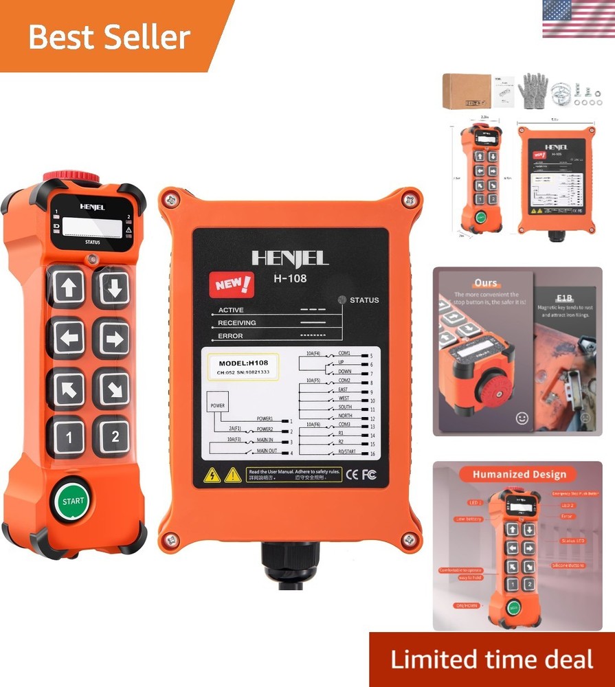Ergonomic Wireless Crane Remote - , 100m Range, Easy Pairing & Reprogramming