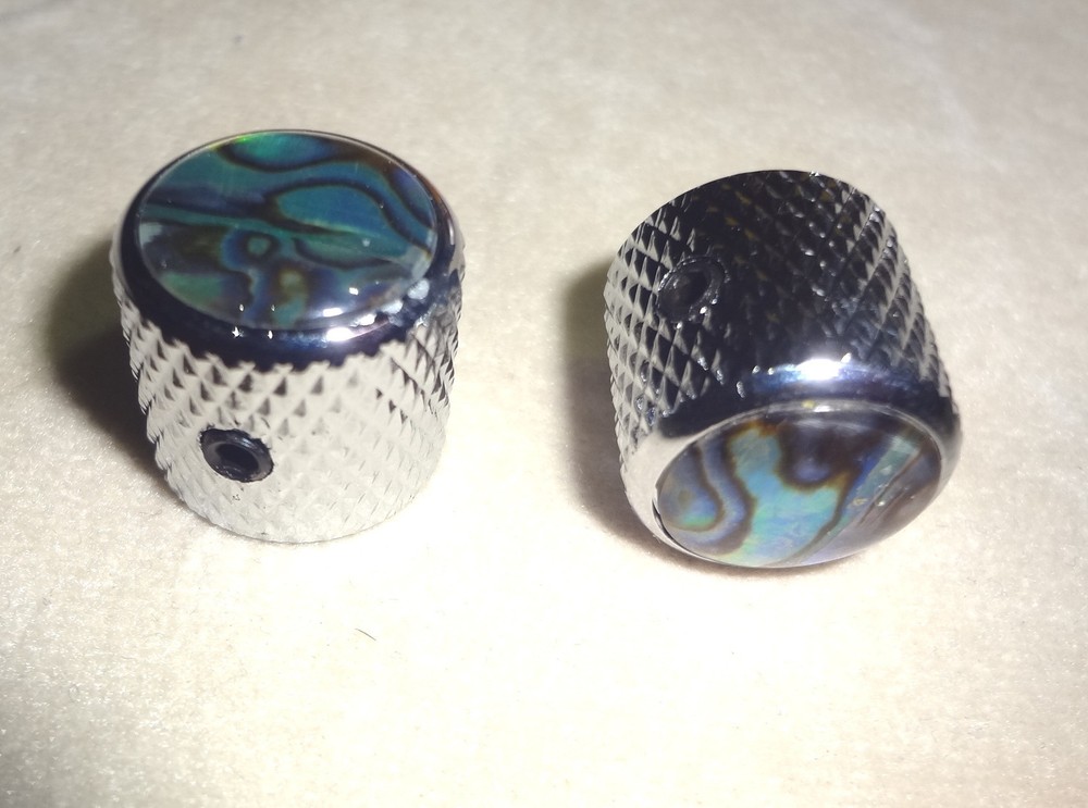 METAL DOME KNOBS CONTROL VOLUME TONE MIGHTY MITE CHROME w/ ABALONE TOP 4 GUITAR
