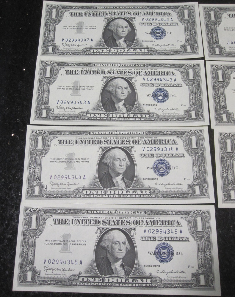 (5 Sets) 1957 A/B $1 Silver Certificates Sequential Serial Numbered Notes ~ CU