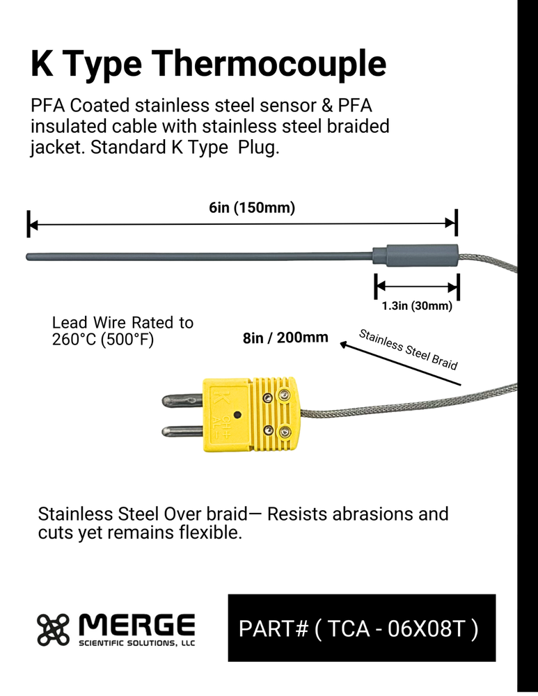 Type K-Thermocouple Sensor - PFA coating - stainless steel over braid