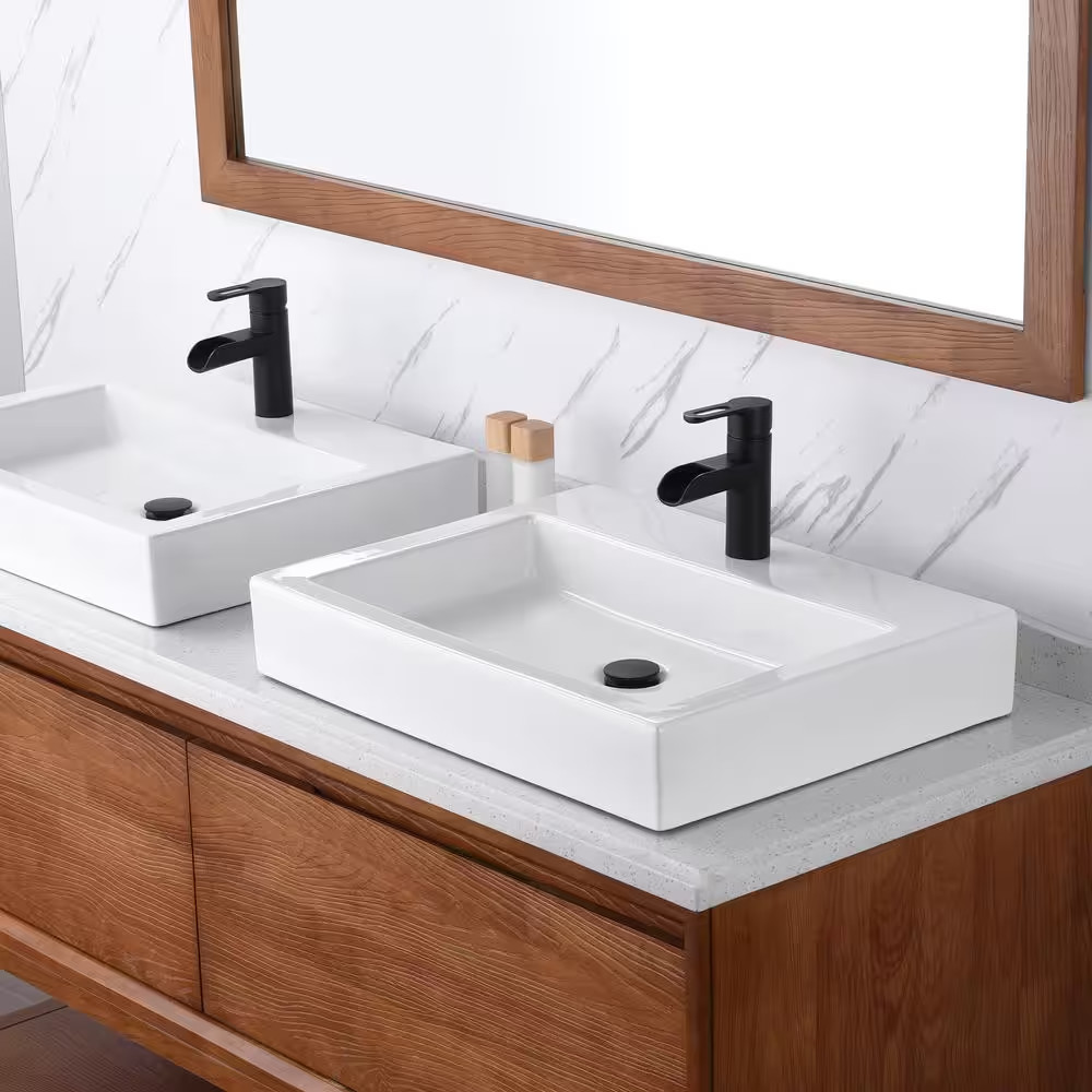 Modern 24 In. Rectangular Bathroom Ceramic Vessel Sink in White