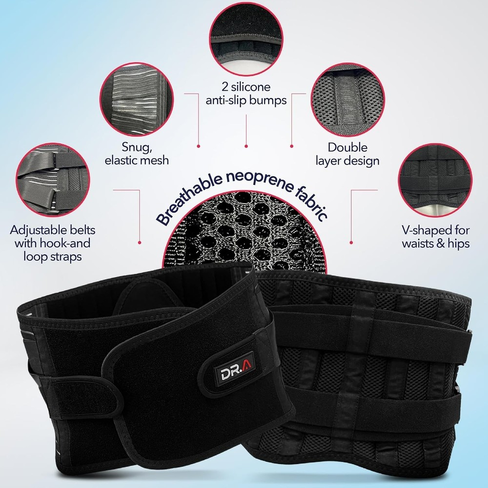 Dr. Arthritis Back Brace Support Belt - BLACK - Large