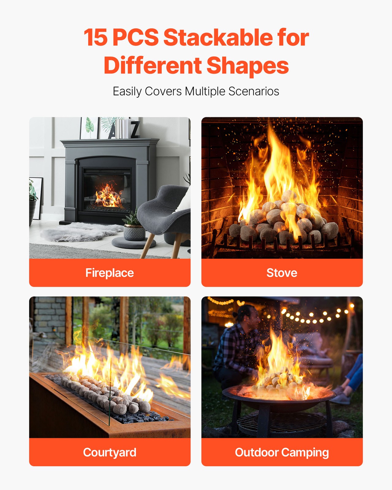 VEVOR 1-2 Inch 48 Pcs Ceramic Fire Pebble Stones Lava Rocks Reusable