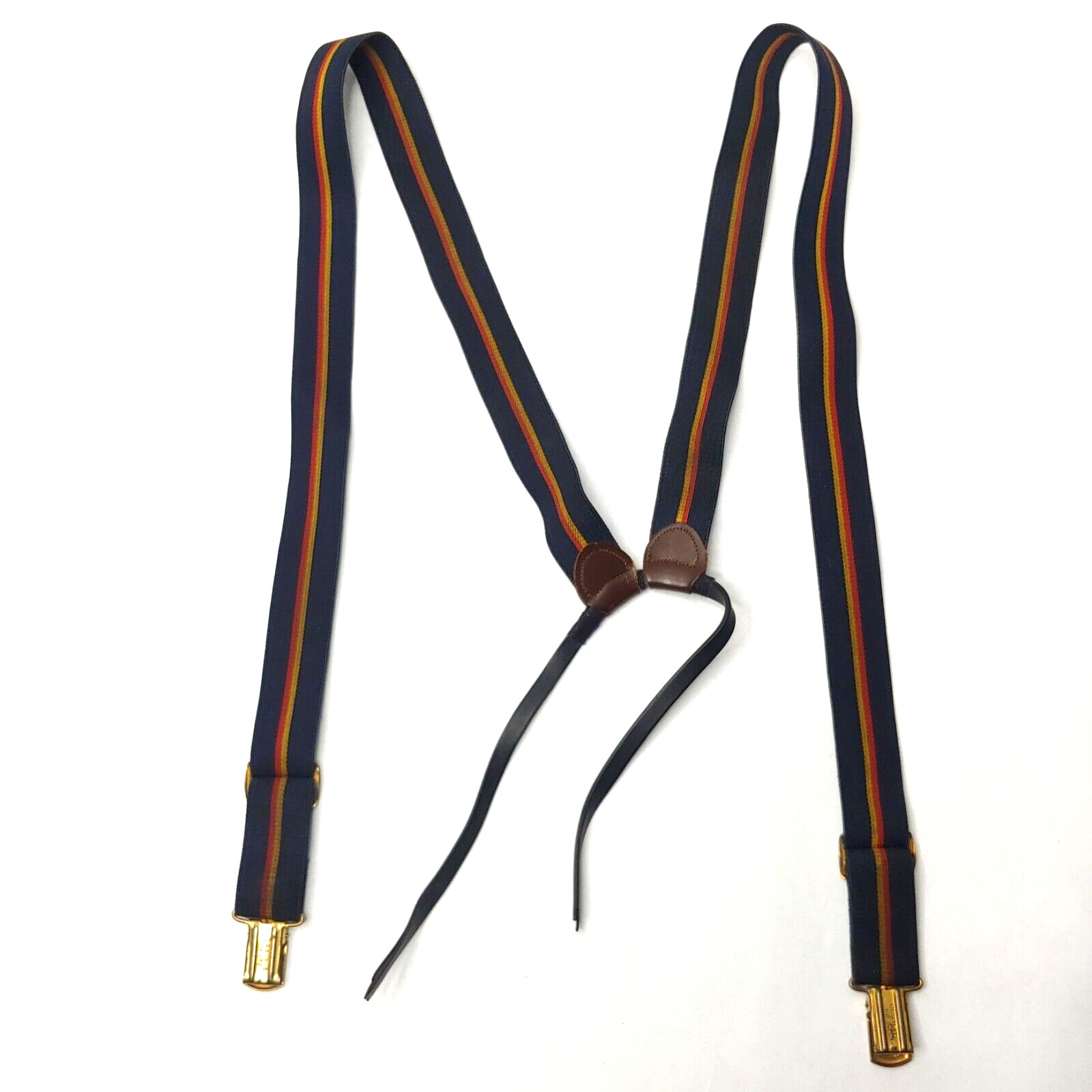 Vintage Boys Pant Suspenders Black Gold Stripe Stretch Adjustable Belt READ