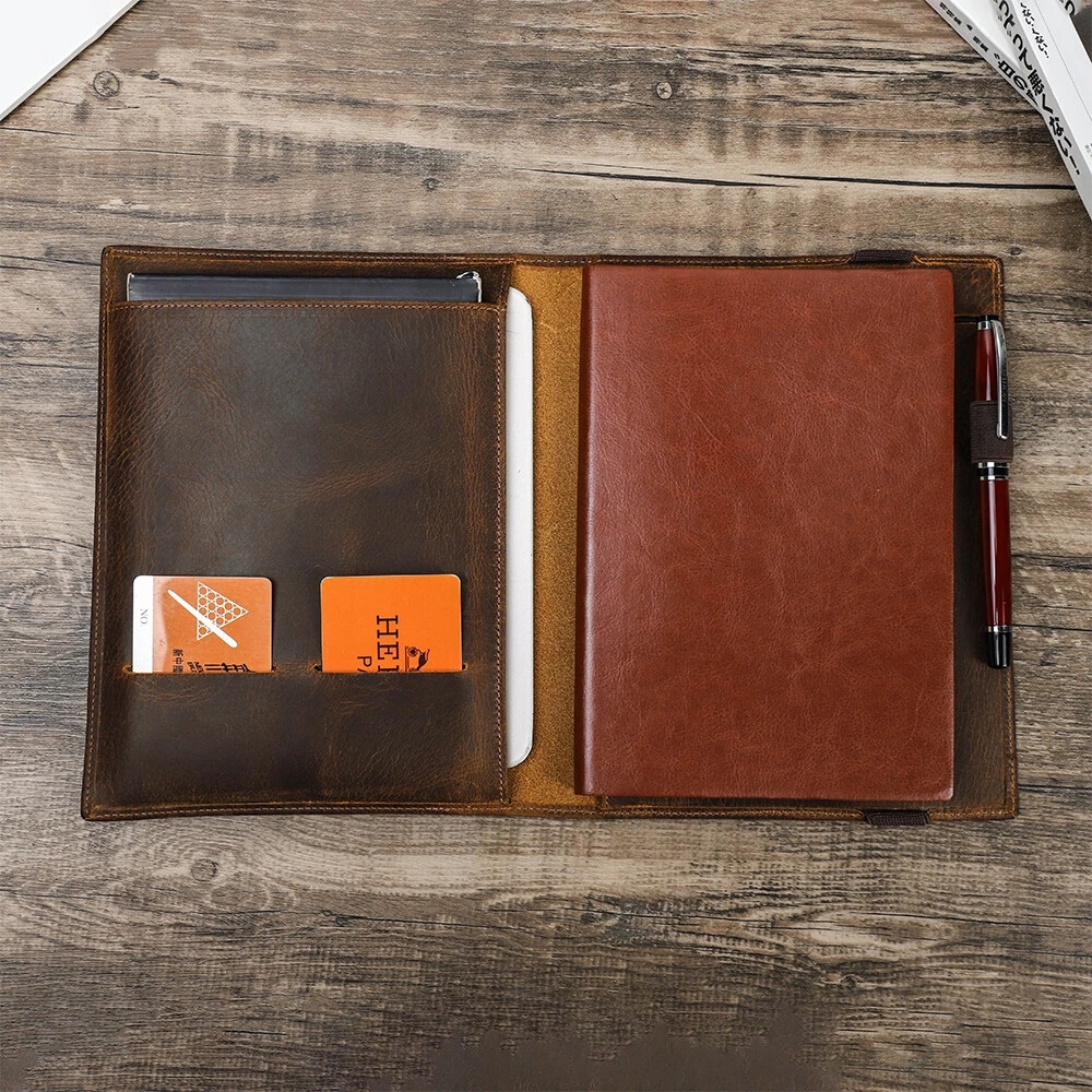 Genuine Leather Notebook Portfolio File Folder Book Cover Tablet Case For iPad