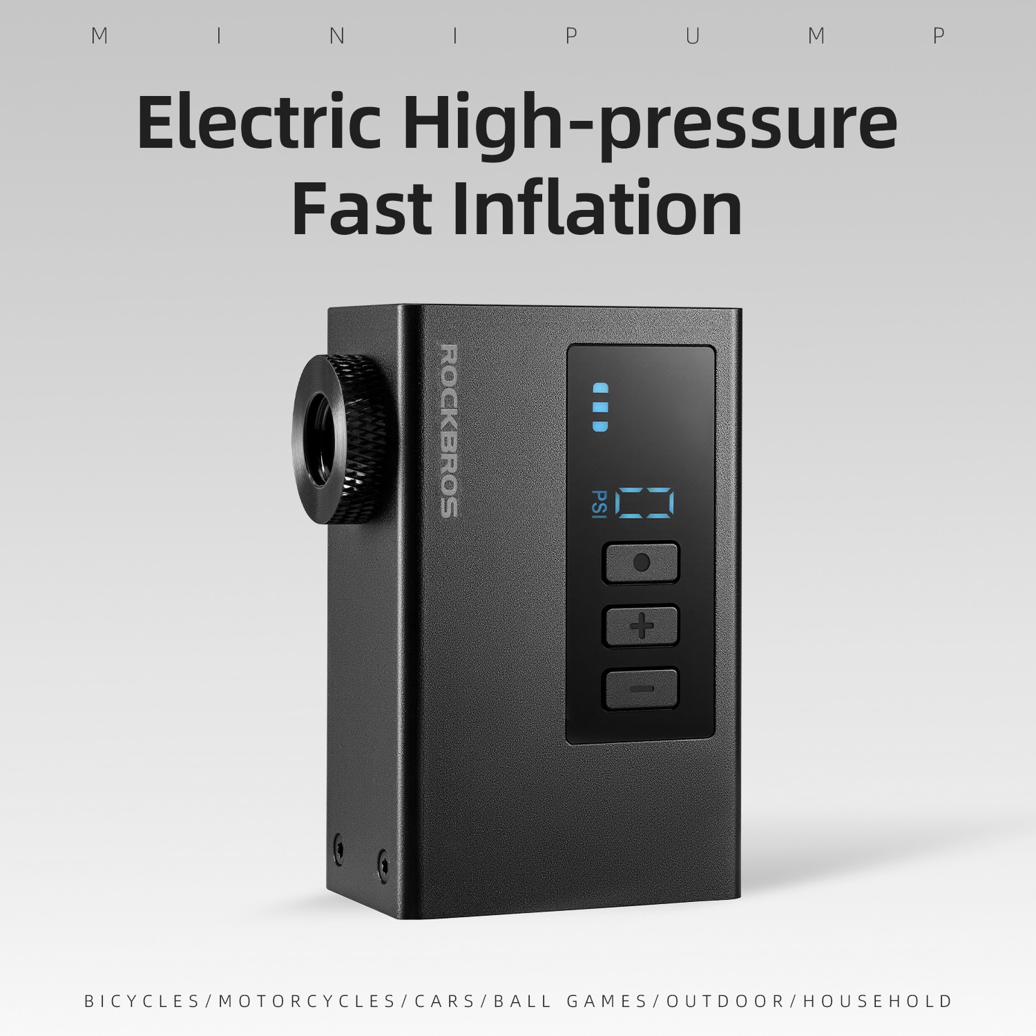 ROCKBROS Electric Air Pump Mini Bike120PSI Portable Fast Inflation FV/AV 240mAh