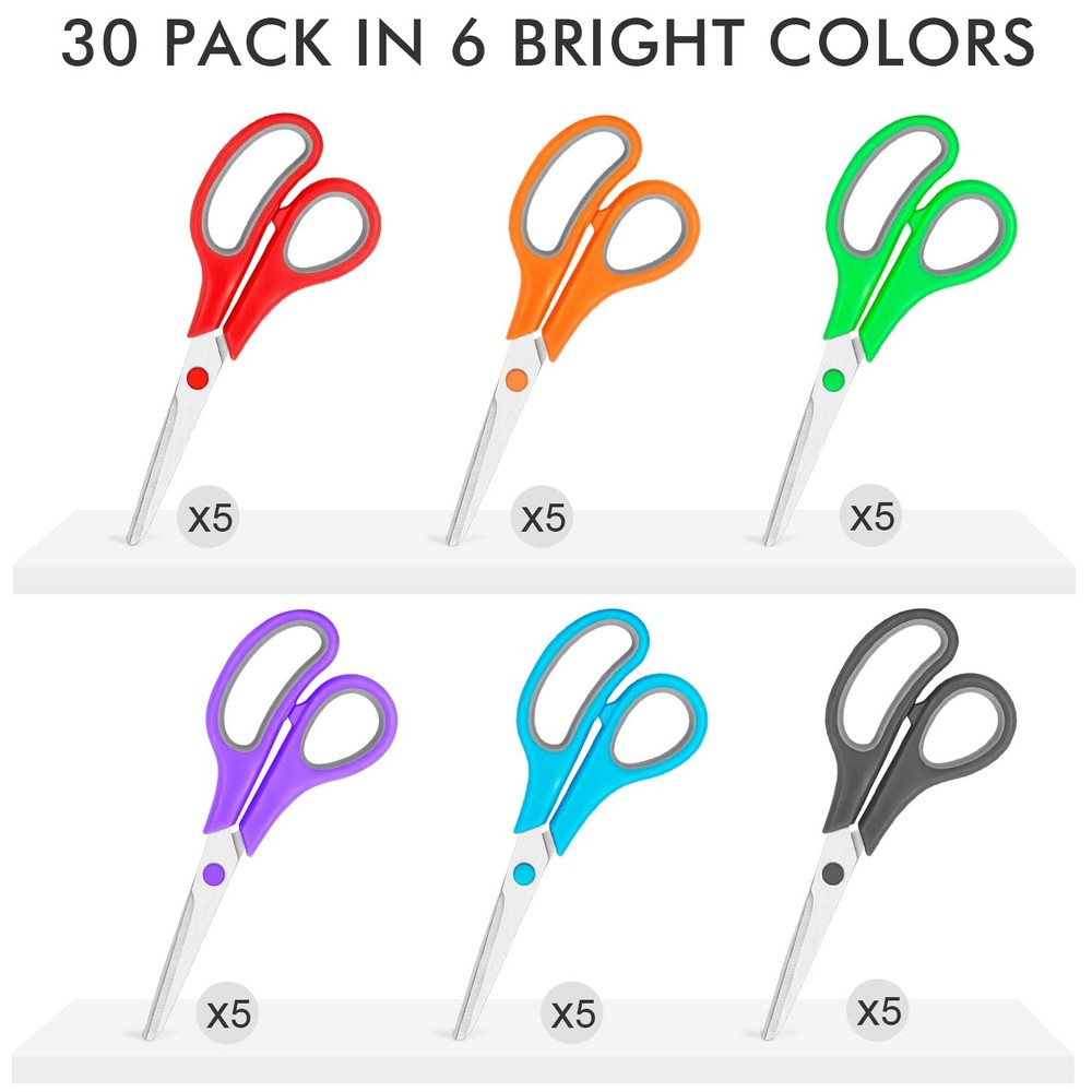 30 Pack Scissors Bulk, 8 Inch Sharp Scissors All Purpose for Office School Cl...