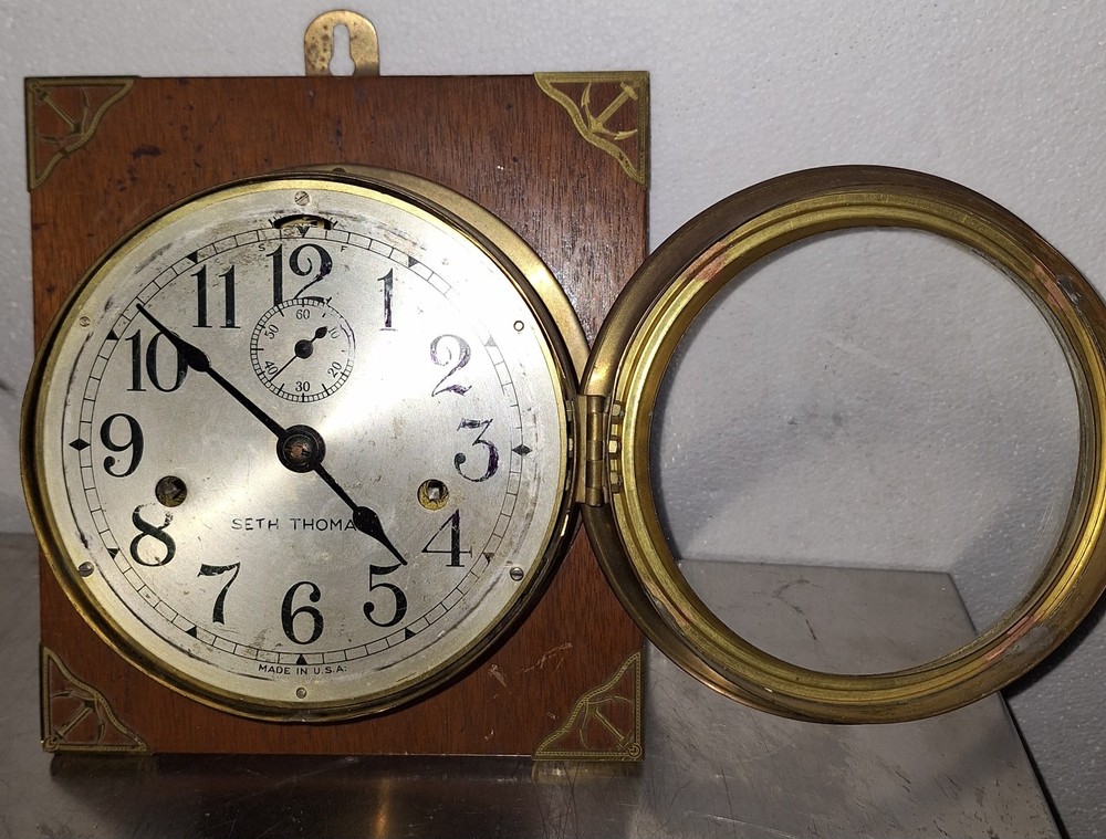 Rare Antique Seth Thomas Ship's Deck Clock Wall Engine-Room Maritime Working