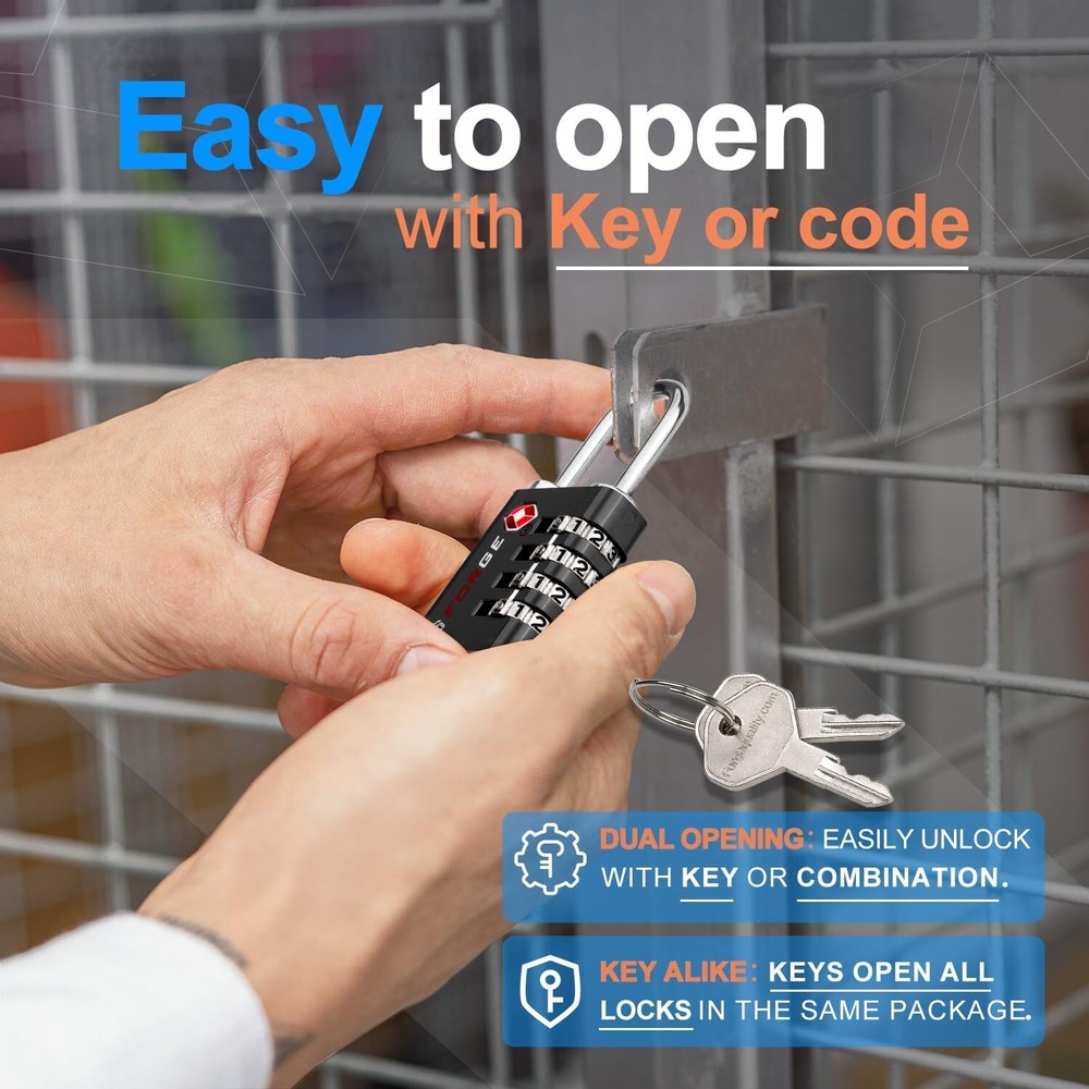 Forge Dual-Opening: Key or Combination Access Lock, TSA Approved Locks for Lu...