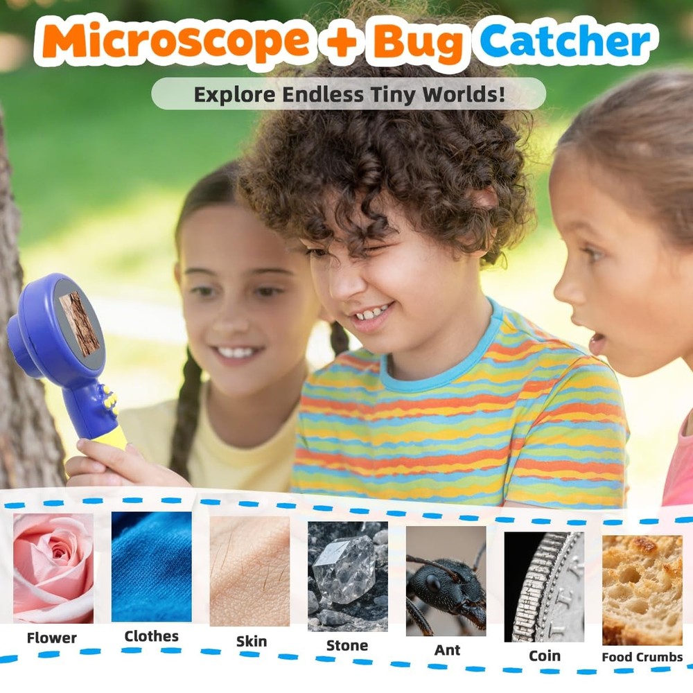 Kids Microscope with Bug Catcher Kit, 1080P Digital Mini Handheld Blue