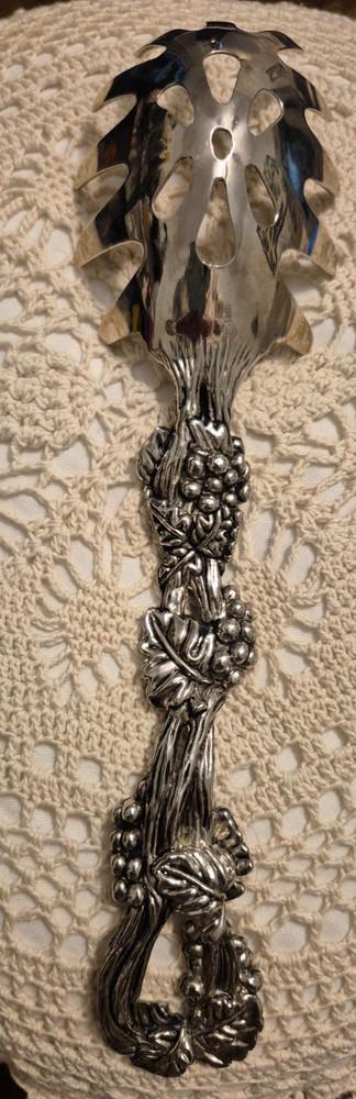 Godinger Silver Plate Slotted Serving Spoon Grapes Leaves Design
