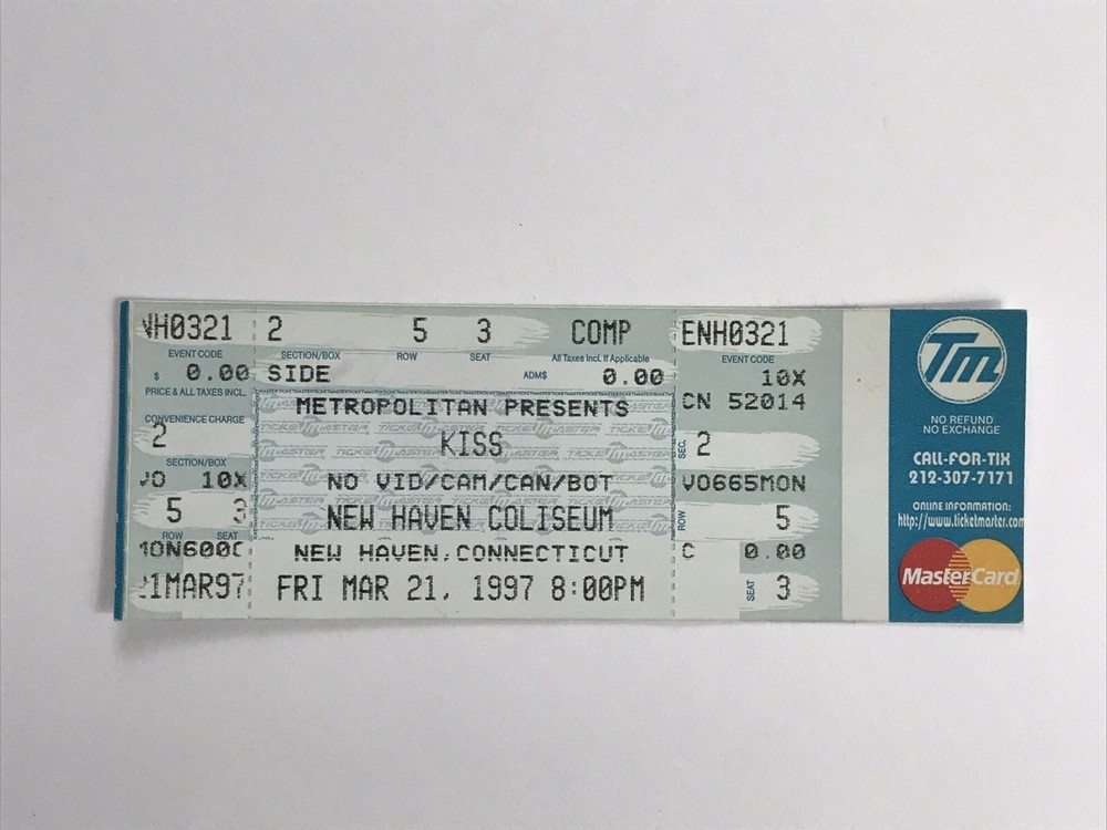 Kiss Unused Concert Ticket 1997 New Haven Coliseum Reunion Tour Powerman 5000