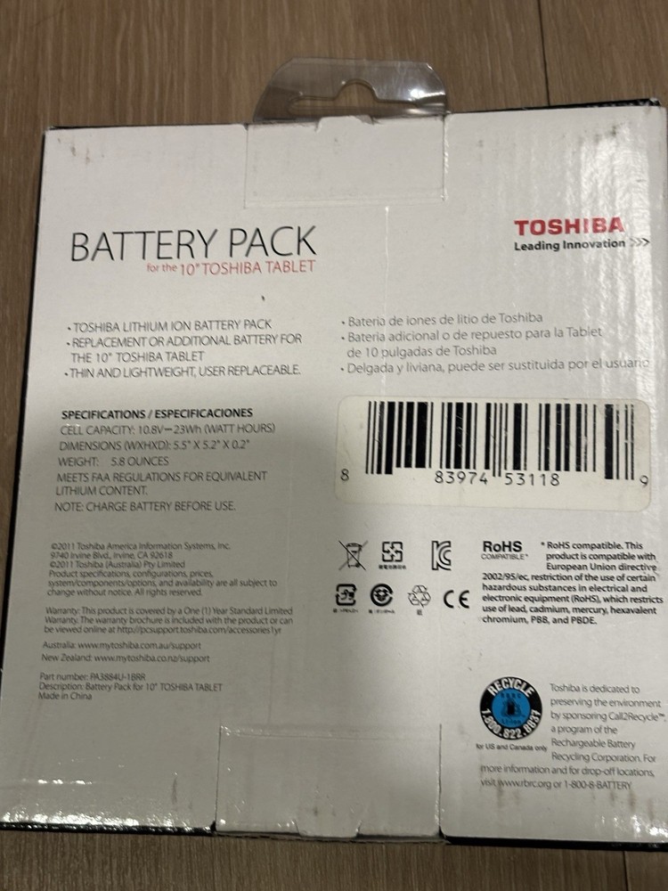 Toshiba Battery Pack for 10" Tablet, Thin Lightweight, User Replaceable
