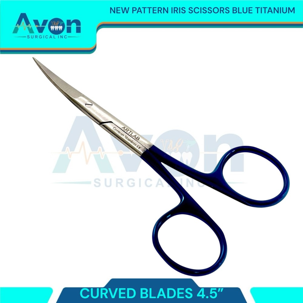 Premium 4.5in Iris Dissecting Scissors, Sharp Points, Blue Titanium Handle